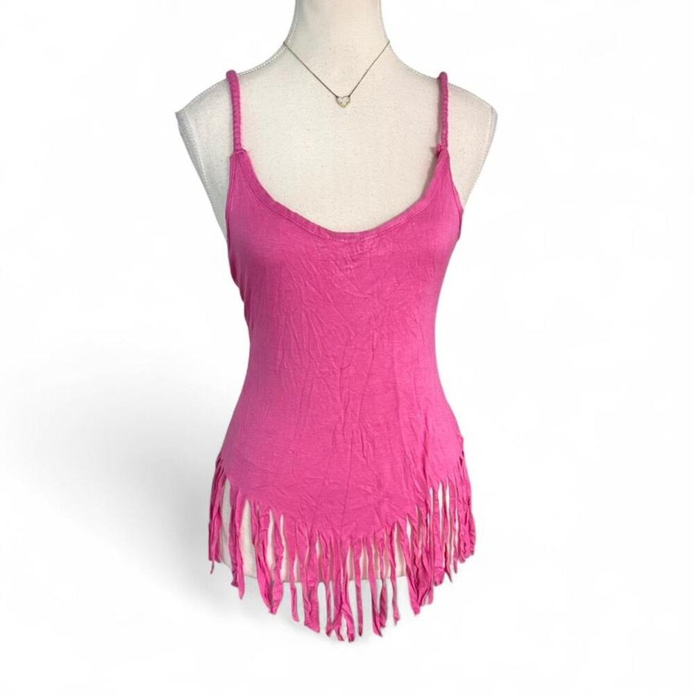 Pink Fringe Y2K Boho Summer Tank Top Early 2000s Love By Chelsey size Medium